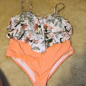 Peach with floral two piece